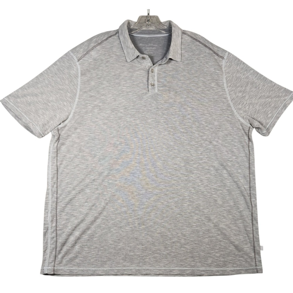 Tommy Bahama IslandZone Polo Shirt Mens XL Gray Coolmax Tencel Textured Fishing